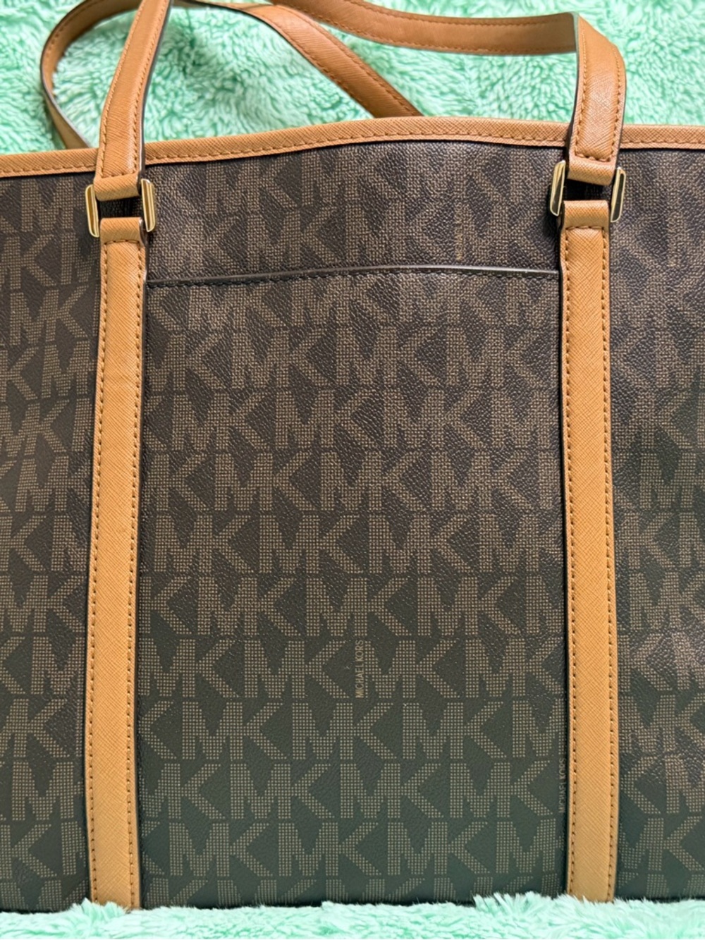 Michael Kors Brown & Tan MK Logo Tote - Picture 8 of 10